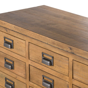 Draftsman Collection Solid Pine 20 Drawer Chest With Gun metal Grey