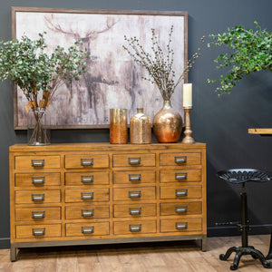 Draftsman Collection Solid Pine 20 Drawer Chest With Gun metal Grey