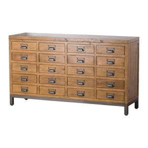 Draftsman Collection Solid Pine 20 Drawer Chest With Gun metal Grey